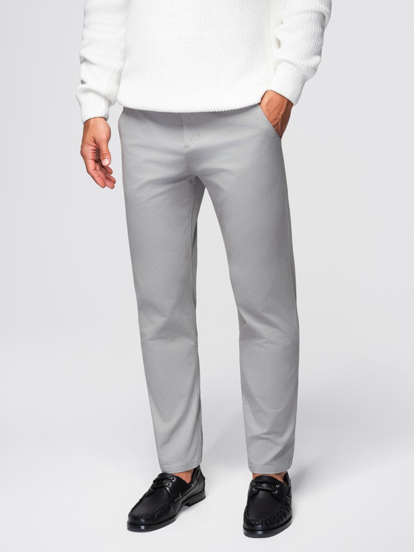 Ombre Clothing Svetlo sive moške hlače chino z okrasnim pasom Ombre Clothing