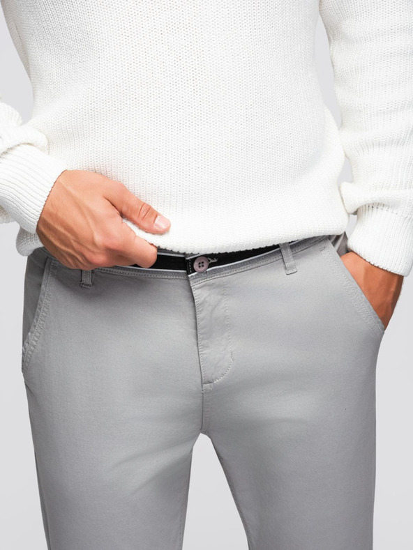 Ombre Clothing Svetlo sive moške hlače chino z okrasnim pasom Ombre Clothing
