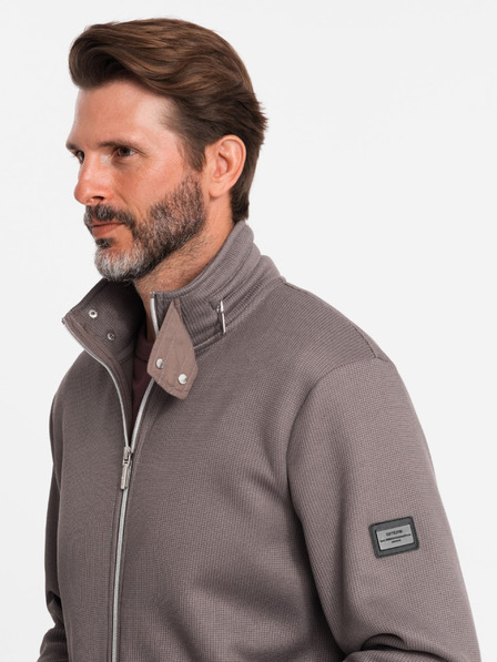 Ombre Clothing Siva moška jakna z visokim ovratnikom in notranjostjo iz flisa Ombre Clothing