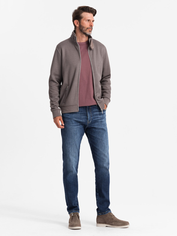 Ombre Clothing Siva moška jakna z visokim ovratnikom in notranjostjo iz flisa Ombre Clothing