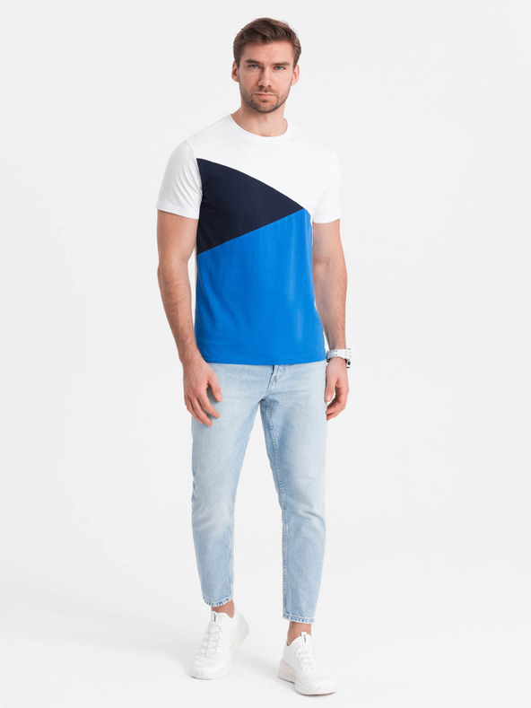 Ombre Clothing Belo-modra moška bombažna majica Ombre Clothing