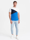 Ombre Clothing Belo-modra moška bombažna majica Ombre Clothing