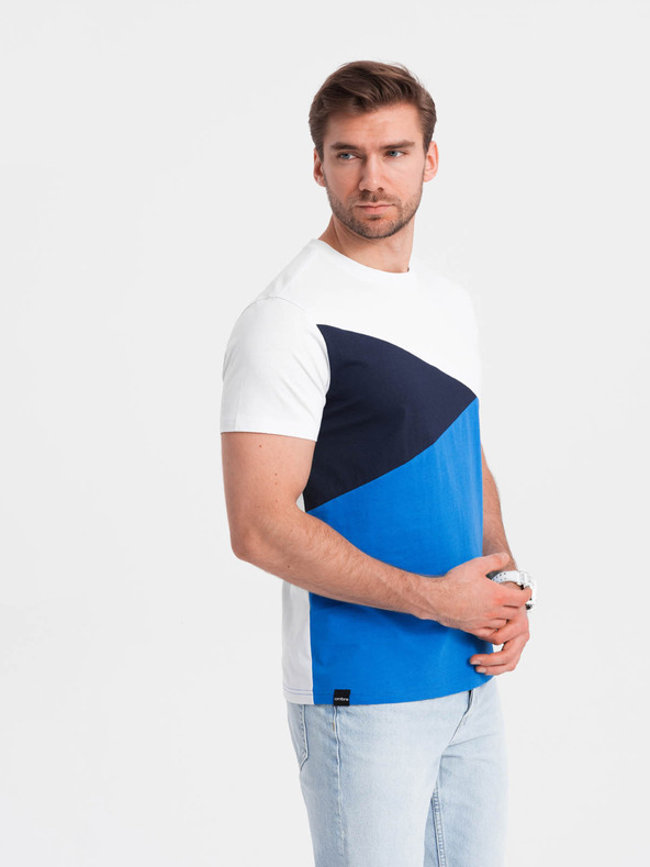 Ombre Clothing Belo-modra moška bombažna majica Ombre Clothing