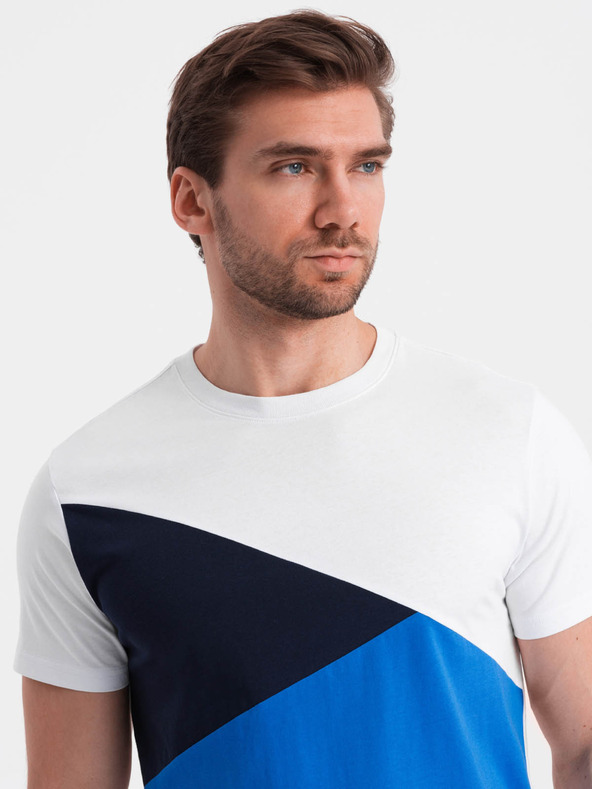 Ombre Clothing Belo-modra moška bombažna majica Ombre Clothing