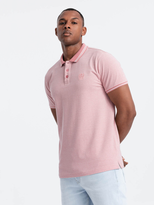 Ombre Clothing Melanžna moška polo majica s črtastim ovratnikom Ombre Clothing