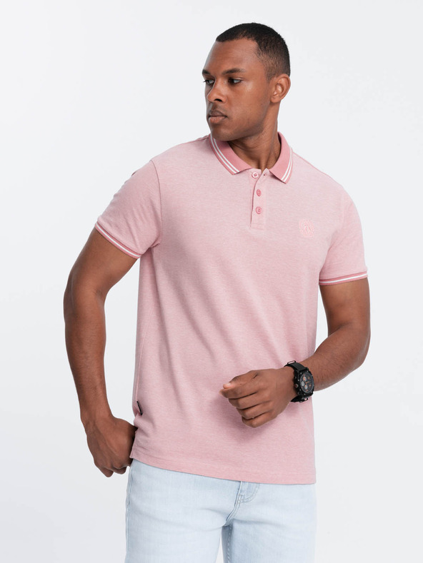 Ombre Clothing Melanžna moška polo majica s črtastim ovratnikom Ombre Clothing