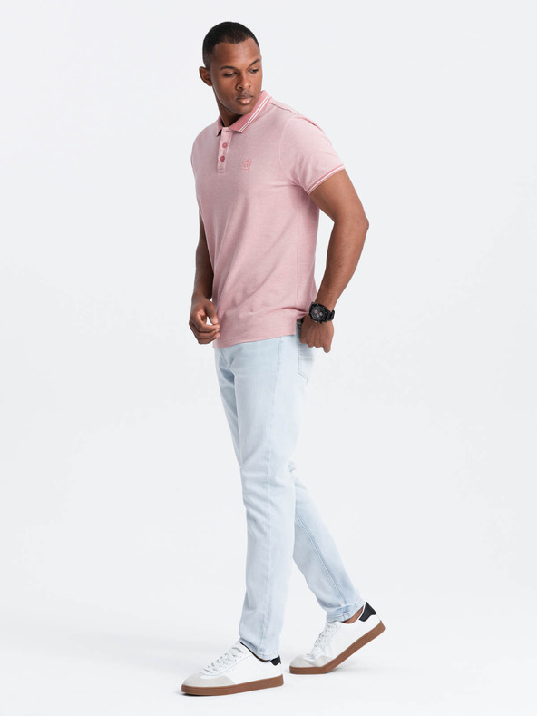 Ombre Clothing Melanžna moška polo majica s črtastim ovratnikom Ombre Clothing
