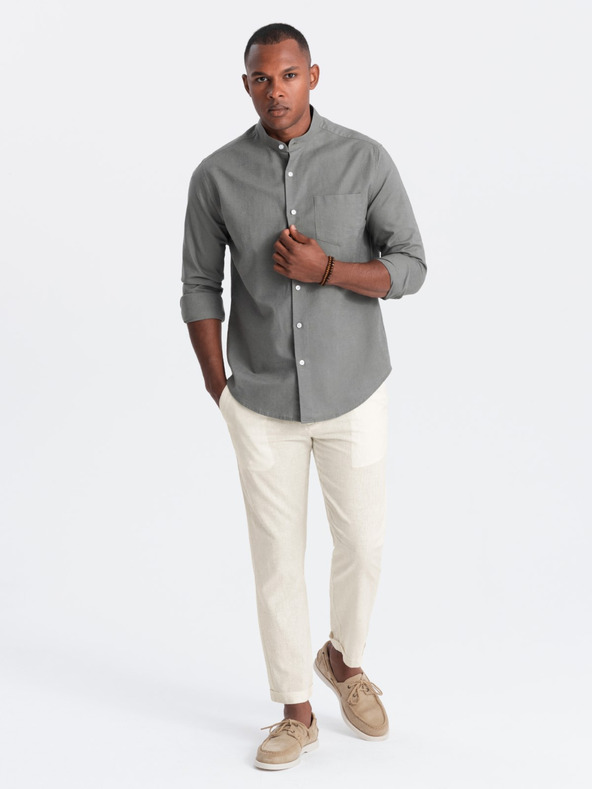 Ombre Clothing Kremaste moške hlače chino z mešanico lanu Ombre Clothing