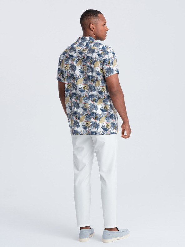 Ombre Clothing Bela vzorčasta moška majica s kratkimi rokavi Ombre Clothing