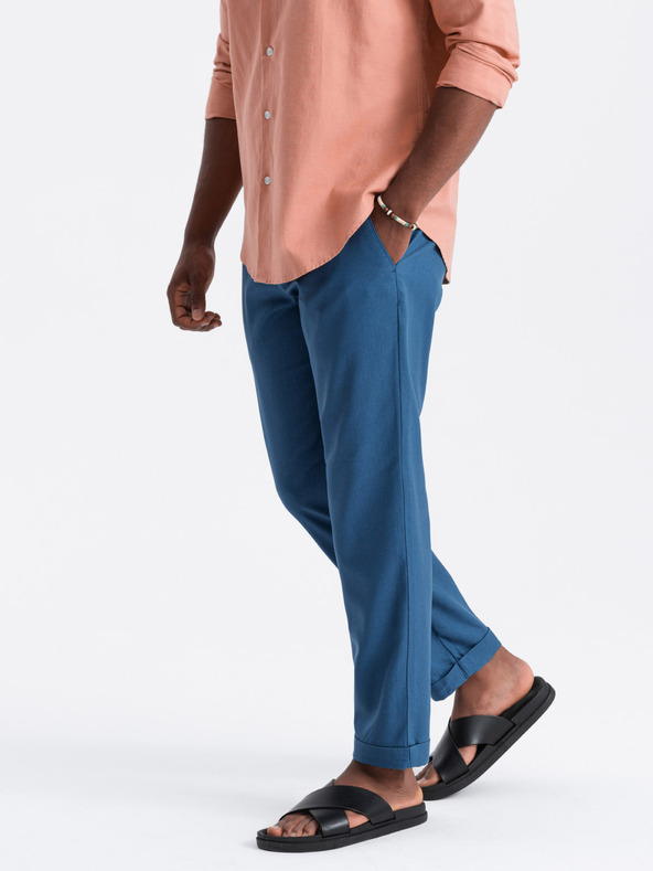 Ombre Clothing Modre moške hlače chino s platnom Ombre Clothing