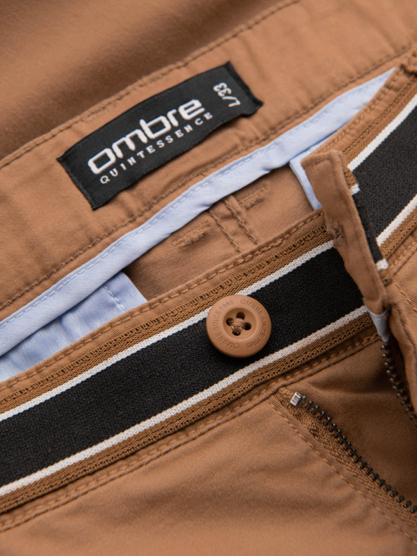 Ombre Clothing Rjave moške hlače chino z okrasnim pasom Ombre Clothing