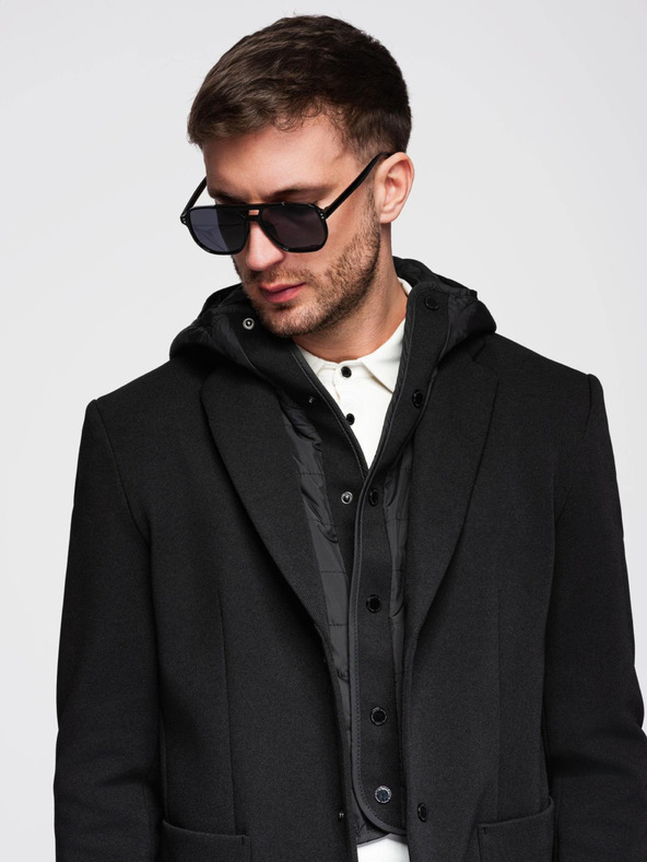 Ombre Clothing Moška jakna z visokim ovratnikom in kapuco črna Ombre Clothing