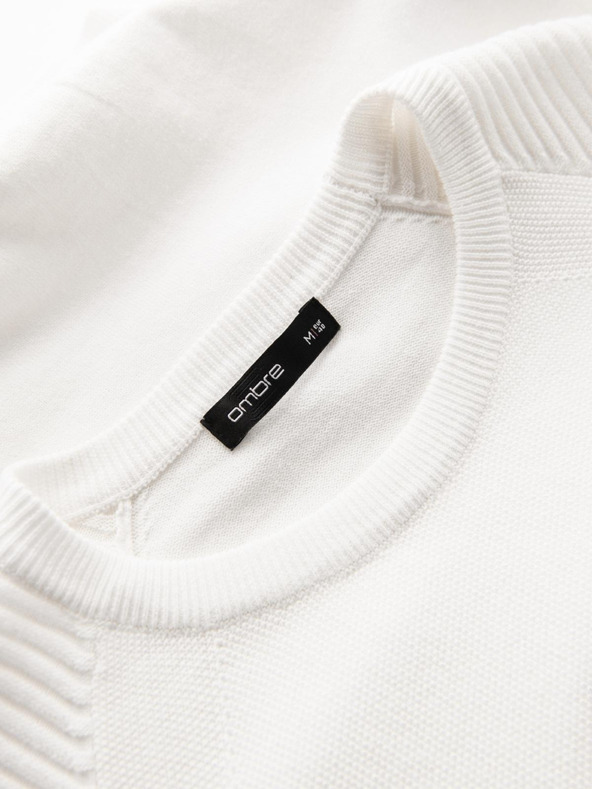 Ombre Clothing Moški raglanski pulover z rebrastimi rokavi Bela oblačila Ombre