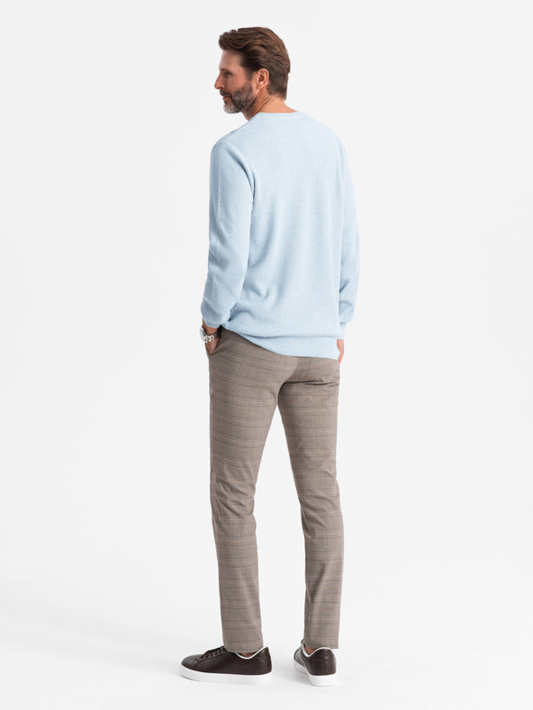 Ombre Clothing Moški melanžni strukturirani pleteni pulover modre barve Ombre Clothing