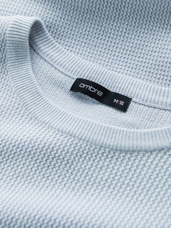 Ombre Clothing Moški melanžni strukturirani pleteni pulover modre barve Ombre Clothing