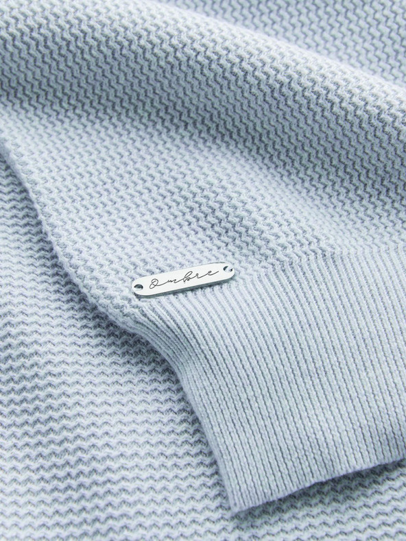 Ombre Clothing Moški melanžni strukturirani pleteni pulover modre barve Ombre Clothing