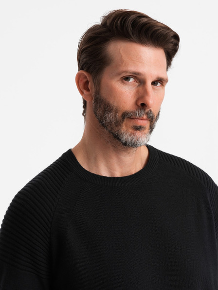 Ombre Clothing Moški raglanski pulover z rebrastimi rokavi črna Ombre oblačila