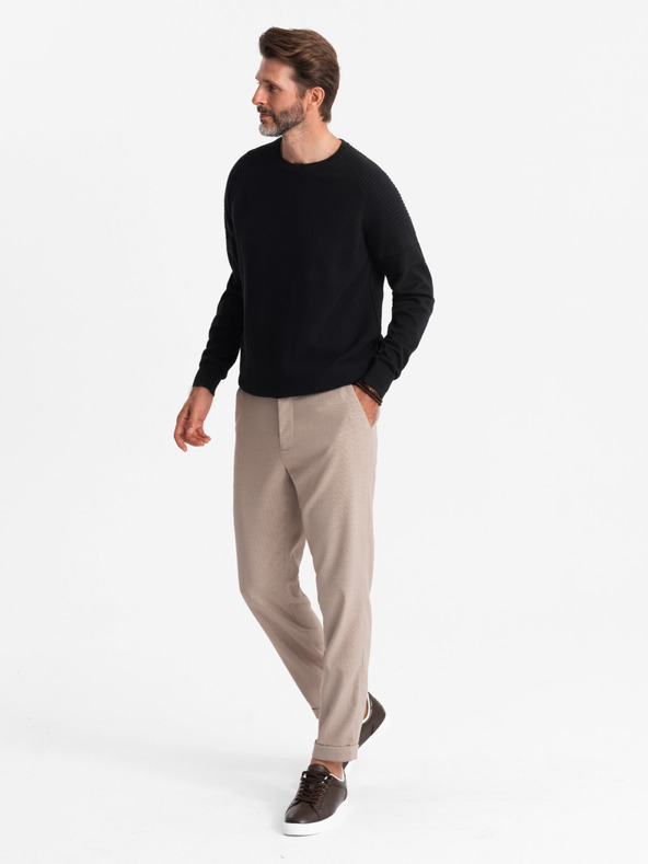 Ombre Clothing Moški raglanski pulover z rebrastimi rokavi črna Ombre oblačila
