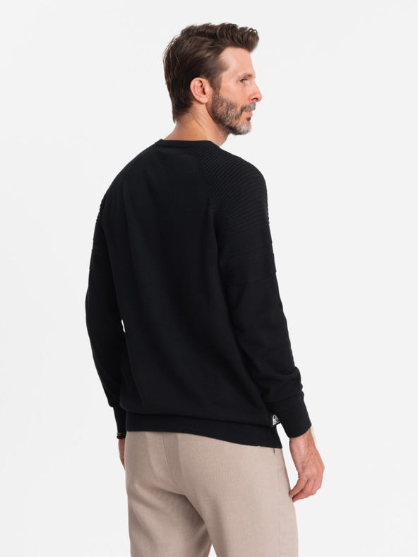 Ombre Clothing Moški raglanski pulover z rebrastimi rokavi črna Ombre oblačila