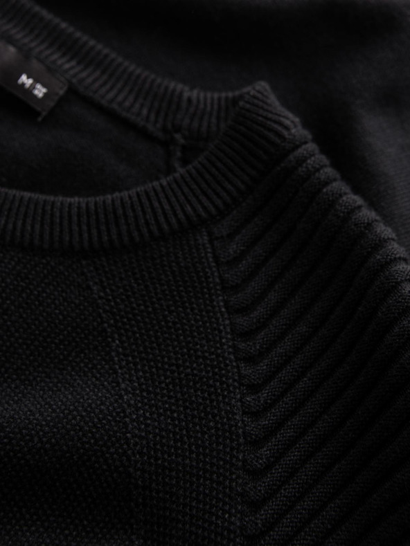 Ombre Clothing Moški raglanski pulover z rebrastimi rokavi črna Ombre oblačila