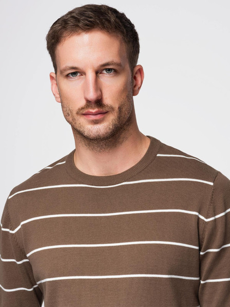 Ombre Clothing Moški pulover z vodoravnimi črtami rjave barve Ombre Clothing