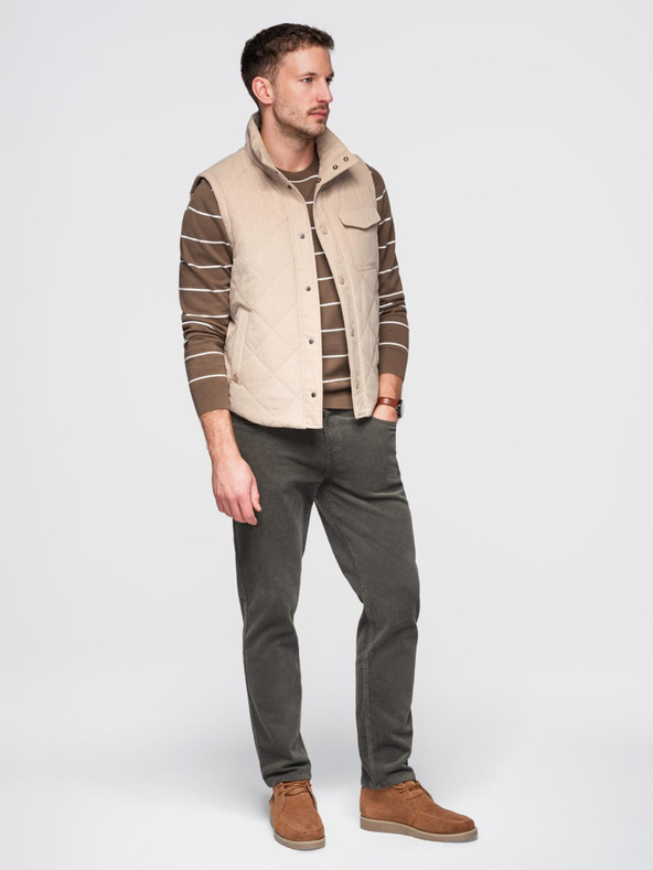 Ombre Clothing Moški pulover z vodoravnimi črtami rjave barve Ombre Clothing