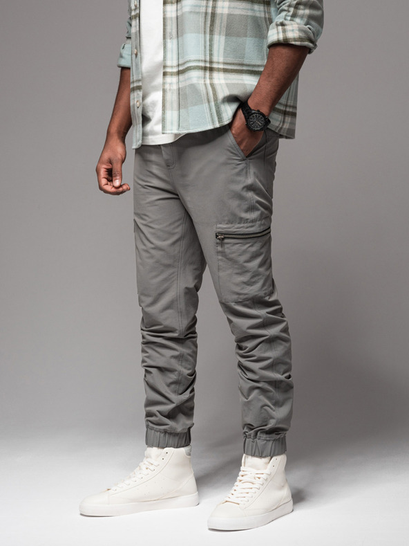 Ombre Clothing Moške jogger hlače z žepi in potiskom sive barve Ombre oblačila