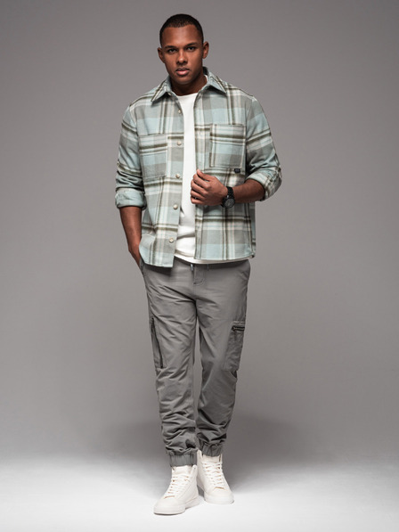 Ombre Clothing Moške jogger hlače z žepi in potiskom sive barve Ombre oblačila