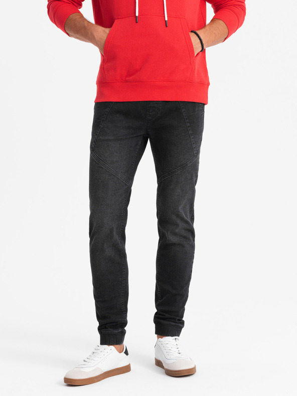 Ombre Clothing Moške športne hlače iz džinsa z asimetričnim šivom črne Ombre Clothing