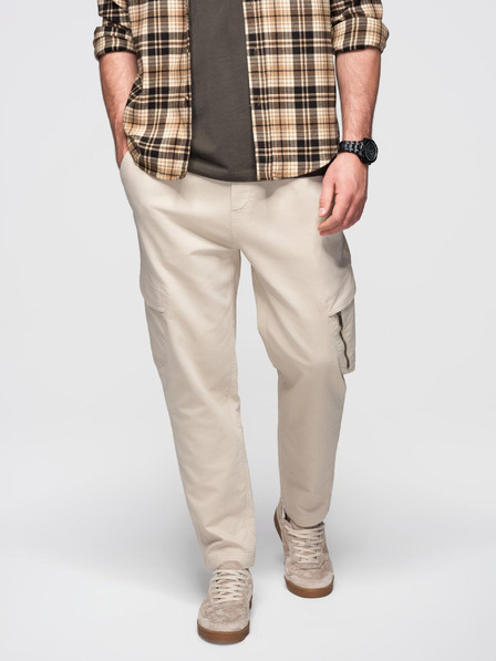 Ombre Clothing Moške pletene trenirke s tovornimi žepi krem barve Ombre Clothing