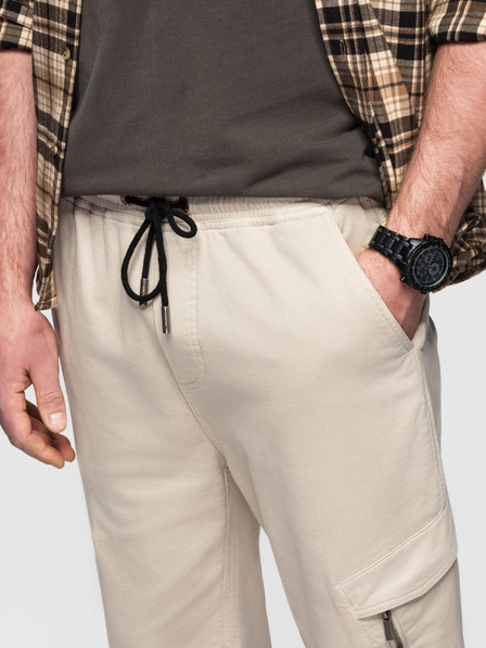 Ombre Clothing Moške pletene trenirke s tovornimi žepi krem barve Ombre Clothing