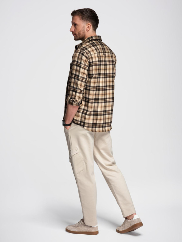Ombre Clothing Moške pletene trenirke s tovornimi žepi krem barve Ombre Clothing