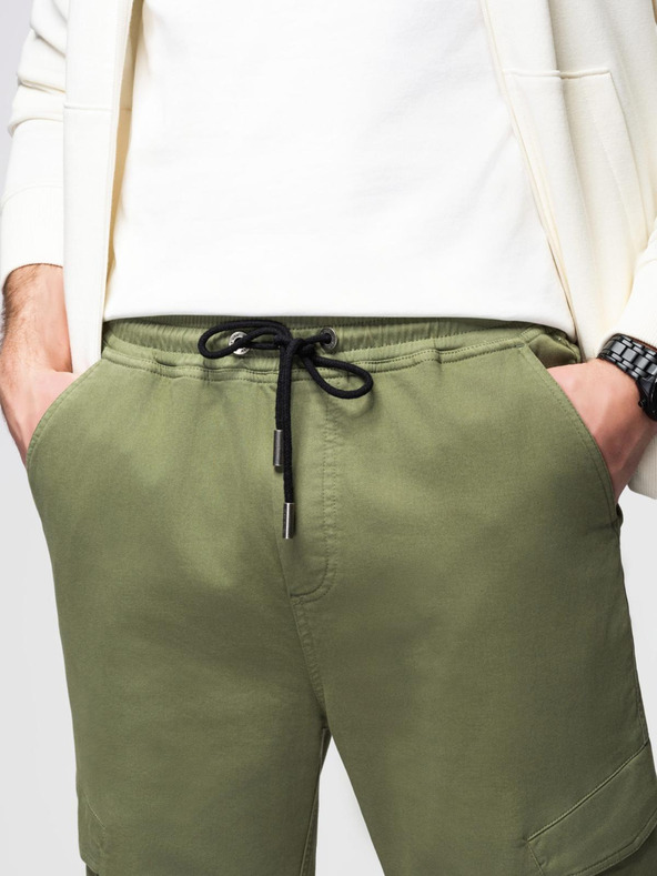 Ombre Clothing Moške pletene trenirke z žepi olivna Ombre Clothing