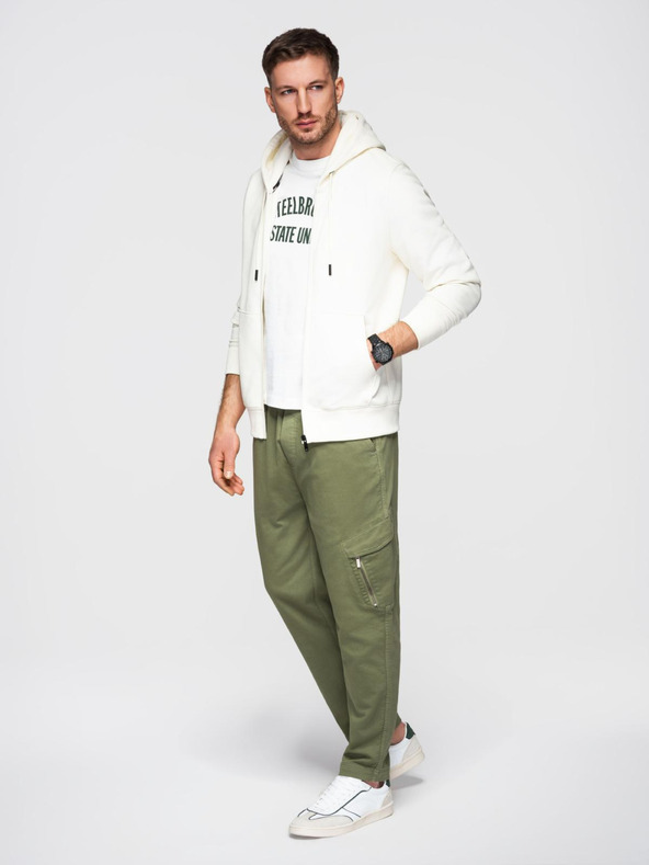 Ombre Clothing Moške pletene trenirke z žepi olivna Ombre Clothing