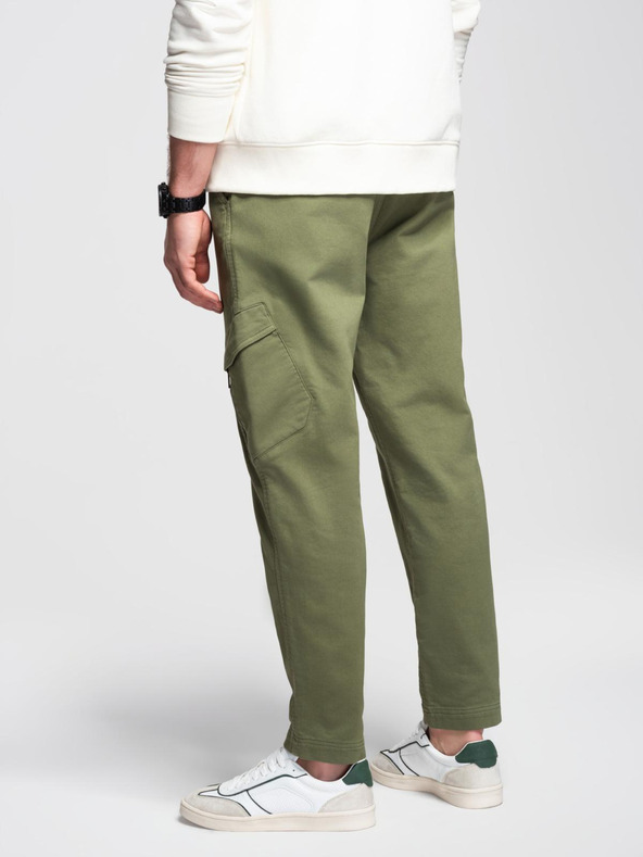 Ombre Clothing Moške pletene trenirke z žepi olivna Ombre Clothing