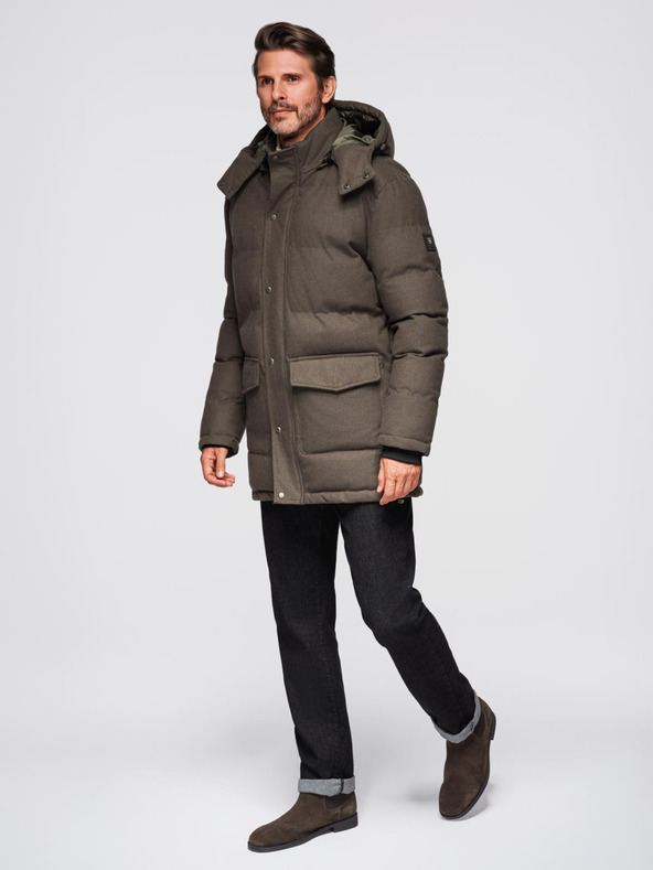 Ombre Clothing Moška dolga topla jakna parka z volno Ombre Oblačila