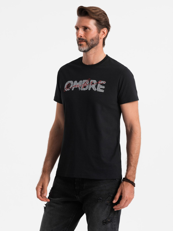 Ombre Clothing Moška bombažna majica z nežno vezenino Ombre Clothing