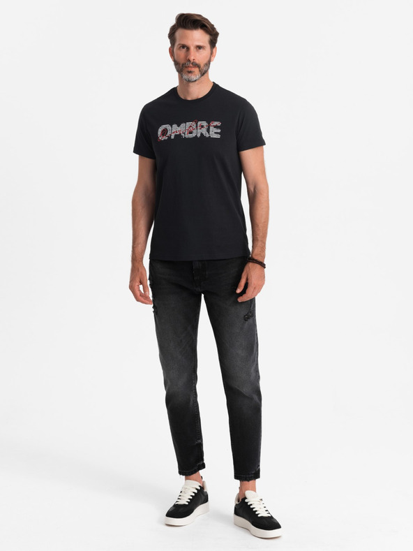 Ombre Clothing Moška bombažna majica z nežno vezenino Ombre Clothing