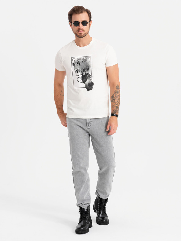 Ombre Clothing Moška bombažna majica z nežno vezenino Ombre Clothing