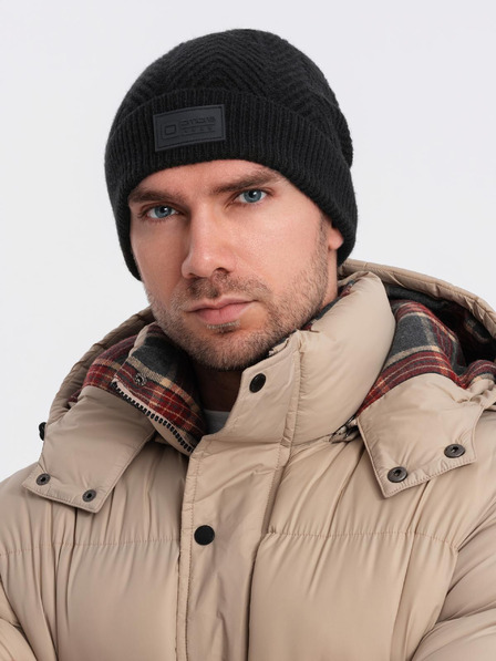 Ombre Clothing Moška pletena kapa z emblematičnim dodatkom za oblačila