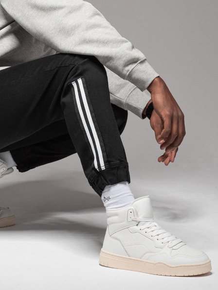 Ombre Clothing Moške športne hlače iz džinsa z obrobo - črne V2 OM-PADJ-0156 Ombre Clothing