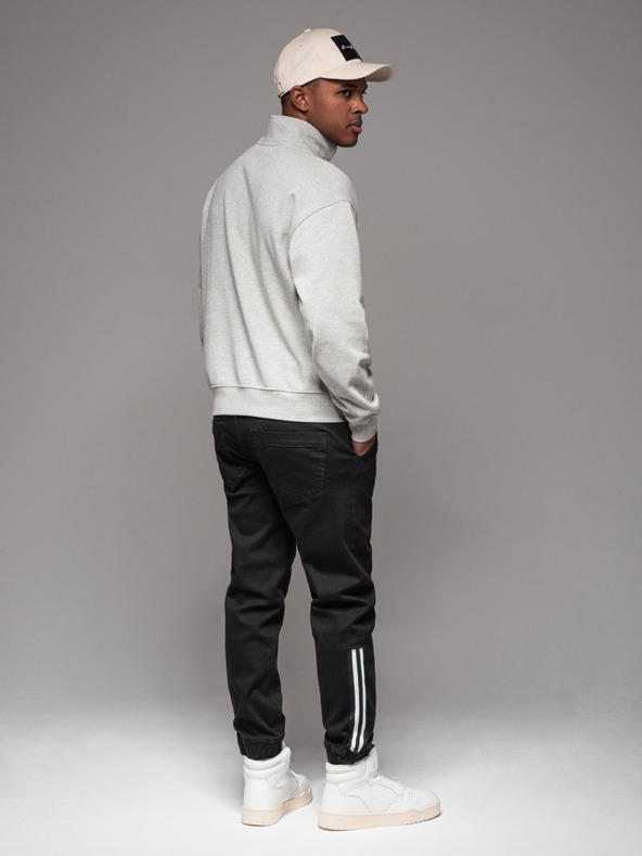 Ombre Clothing Moške športne hlače iz džinsa z obrobo - črne V2 OM-PADJ-0156 Ombre Clothing