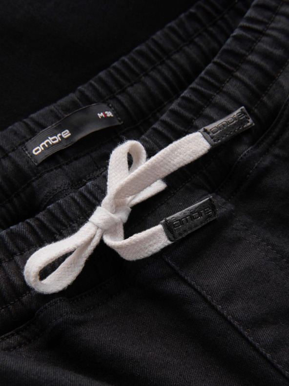 Ombre Clothing Moške športne hlače iz džinsa z obrobo - črne V2 OM-PADJ-0156 Ombre Clothing