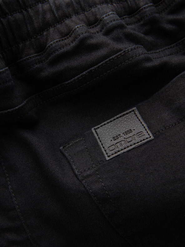 Ombre Clothing Moške športne hlače iz džinsa z obrobo - črne V2 OM-PADJ-0156 Ombre Clothing