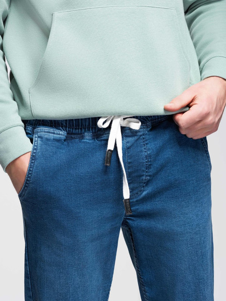 Ombre Clothing Moške športne hlače iz džinsa z obrobo - modre V3 OM-PADJ-0156 Ombre Clothing