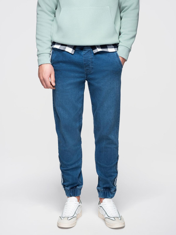 Ombre Clothing Moške športne hlače iz džinsa z obrobo - modre V3 OM-PADJ-0156 Ombre Clothing