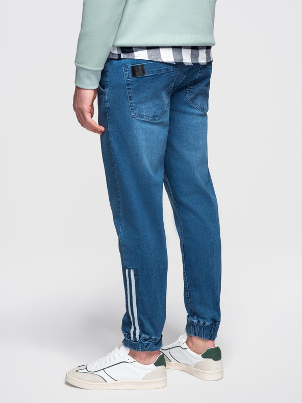 Ombre Clothing Moške športne hlače iz džinsa z obrobo - modre V3 OM-PADJ-0156 Ombre Clothing