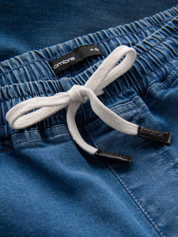 Ombre Clothing Moške športne hlače iz džinsa z obrobo - modre V3 OM-PADJ-0156 Ombre Clothing