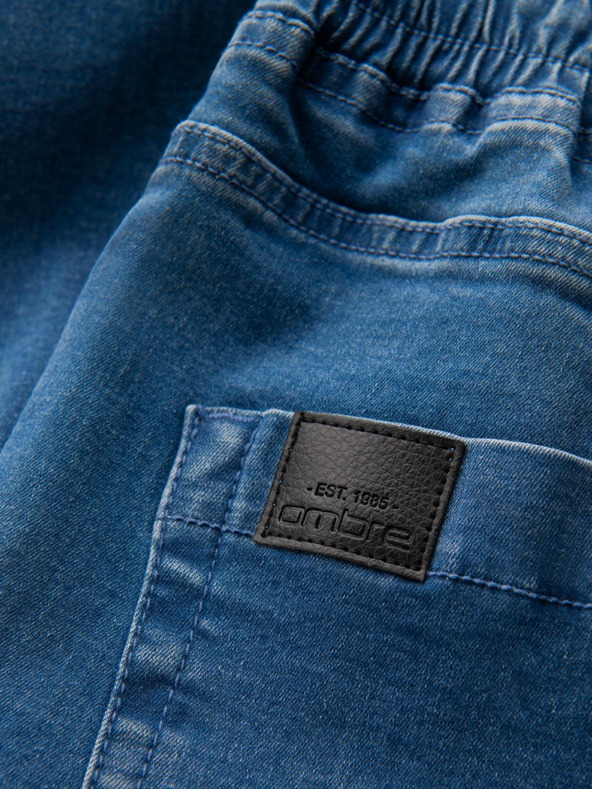 Ombre Clothing Moške športne hlače iz džinsa z obrobo - modre V3 OM-PADJ-0156 Ombre Clothing