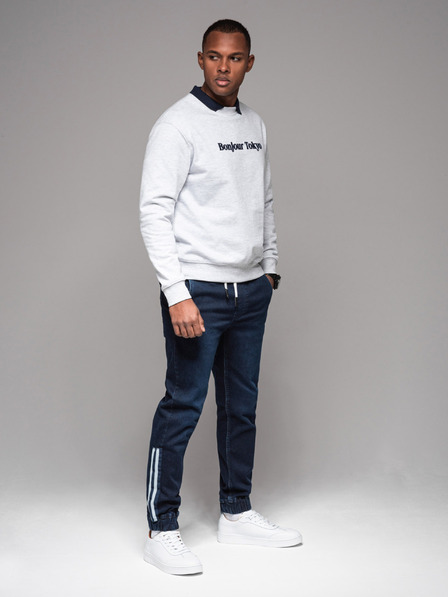 Ombre Clothing Moške športne hlače iz džinsa z obrobo - temno modre V4 OM-PADJ-0156 Ombre Clothing